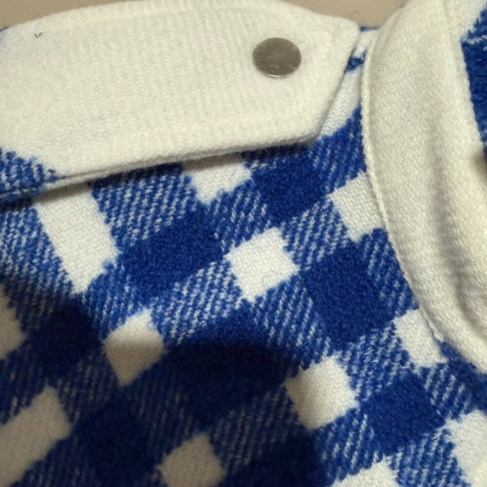 Burberry Women’s Check Wool Shirt | Equestrian Knight Logo Plaid Top Size 4 Blue - Picture 6 of 8